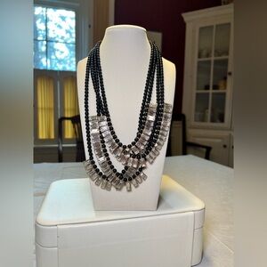 Elegant Black and Rhinstone Layered Necklace